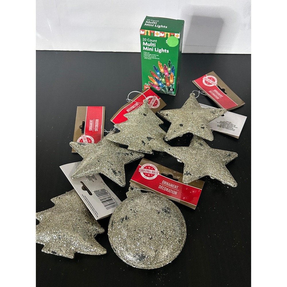 Bulk Lot Christmas Ornaments Mini Lights Gold Glitter Pearl Christmas House